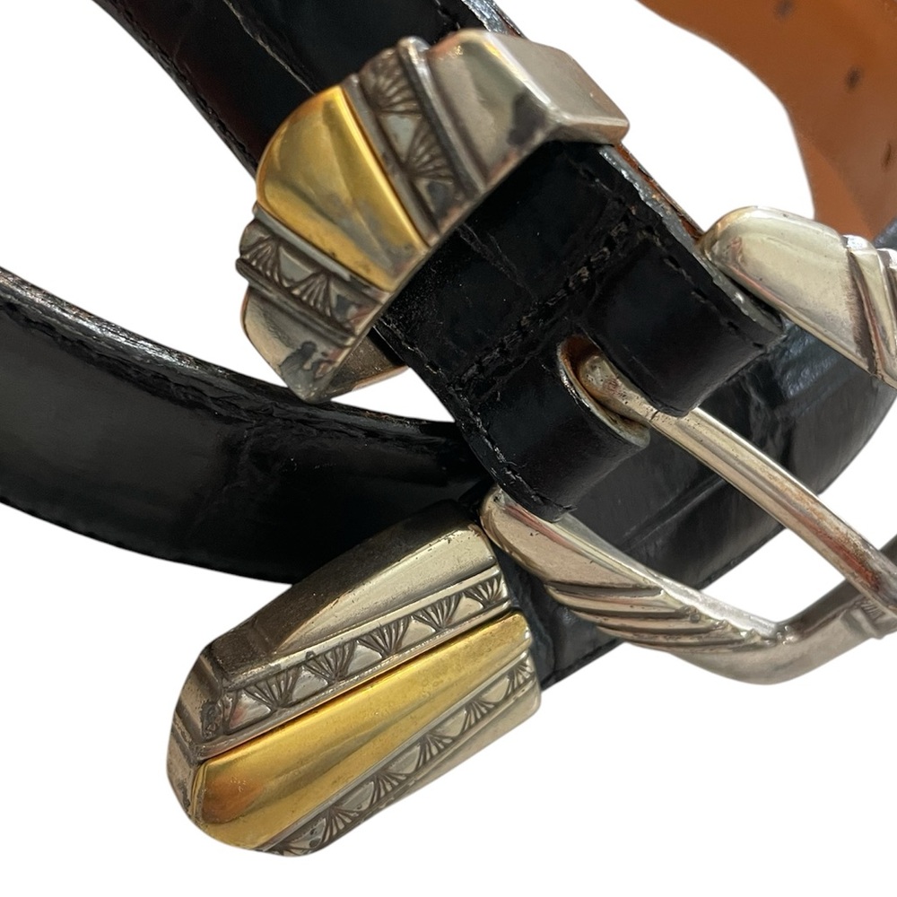 Vintage ONYX By Brighton Belt 42 Brown Western 1995 Leather Croc Embossed 19003 - Picture 7 of 7